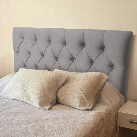 Respaldo de cama 1 1/2 Plazas 100x120 cm modelo capitone gris plata