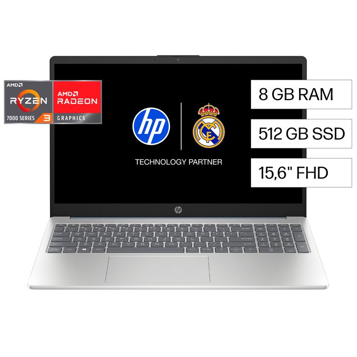 NOTEBOOK HP (15-FC0235LA) R3-7320U 8GB 512GB 15.6 FHD W11HSL (B9TN9LA#AC8) - Vista principal