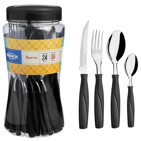 Juego De Cubiertos 24 Piezas Itaparica Negro Brinox 6000712