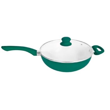 Wok Con Mango Y Tapa De Vidrio. D26 Cm Aqua Carol 47126 AQU