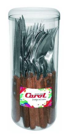 Juego De Cubiertos 24 Piezas Mango Madera En Tarro Carol