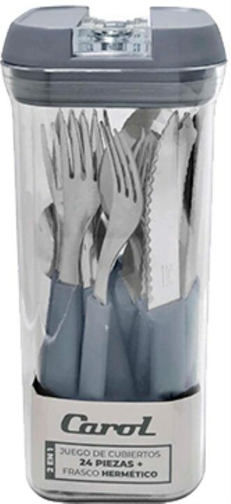 Juego De Cubiertos Carol 24 Piezas Gris En Frasco Hermetico 42224 - Vista principal
