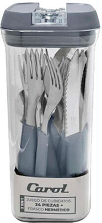 Juego De Cubiertos Carol 24 Piezas Gris En Frasco Hermetico 42224