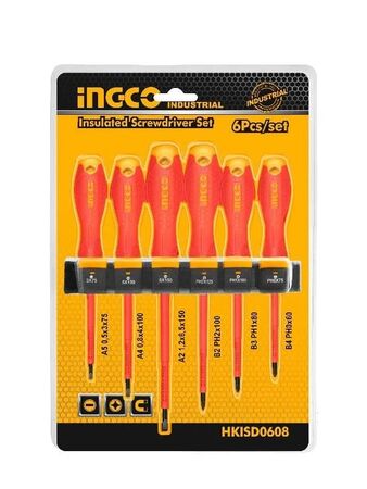 Set De 6 Destornilladores Aislados Imantados Industrial Ingco HKISD0608