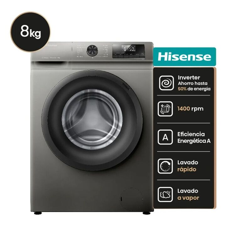 Lavarropas Automatico Hisense 8 kg 1400 Rpm Inverter Gris - Vista principal