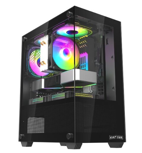 Gabinete Raptor Nova Prime TG x2 Mid-Tower RGB Fan x3 Black - Vista principal