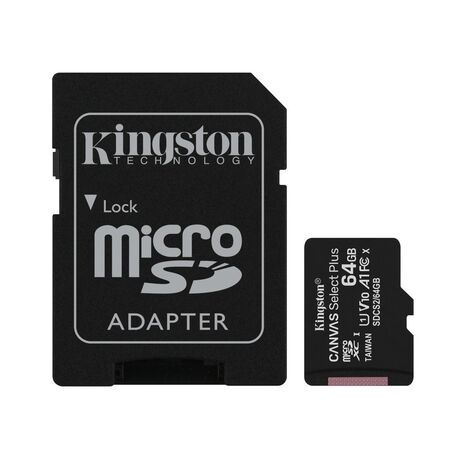 MicroSD KINGSTON 64GB c|Adap Clase 10 UHS-I (U1) 100MB|s Canvas Plus