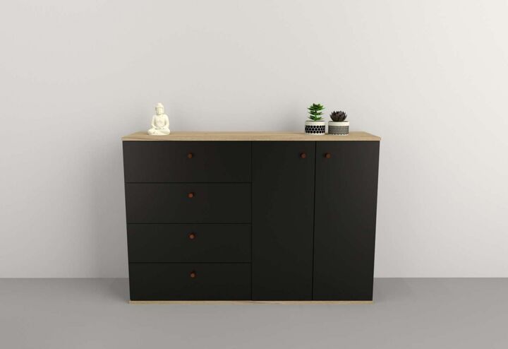Bahiut 1,35m 2 Puertas|4 Cajones Olmo F.|negro M. Tables - Vista principal