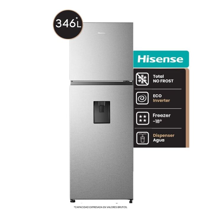 Heladera No Frost Hisense RT3N320NMC 346L Inverter Dispenser Inox - Vista principal