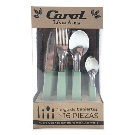 Juego De Cubiertos 16 Piezas Carol Areia Verde 31116-ARV