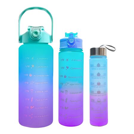 Botellas Motivacionales Set X3 Degrade Plástico Con Pico Color