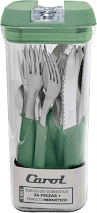 Juego De Cubiertos Carol 24 Piezas Verde En Frasco Hermetico 42224 - Vista principal