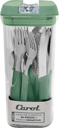 Juego De Cubiertos Carol 24 Piezas Verde En Frasco Hermetico 42224
