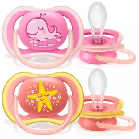 Set Chupetes Avent Ultra Air Deco X2 6-18M Rosa Y Naranja SCF085/04