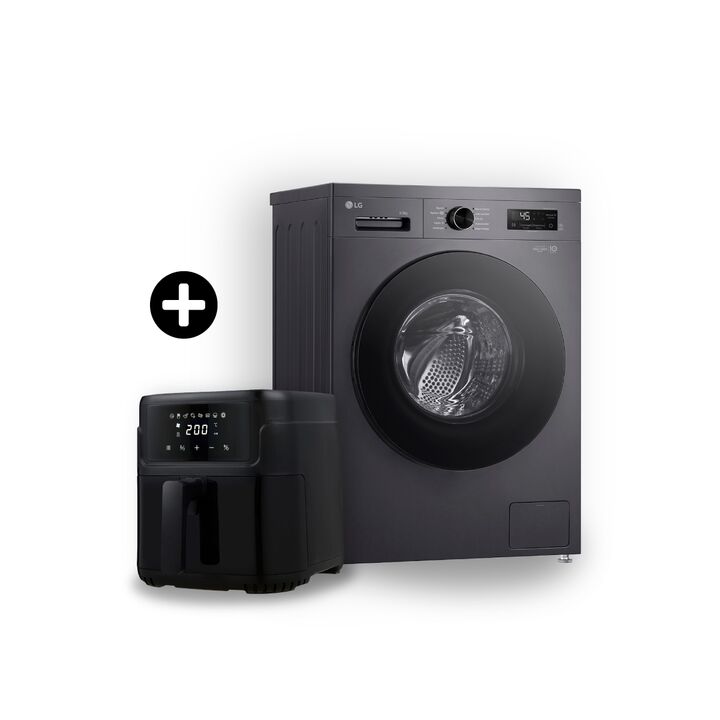 Combo Lavarropas LG Wm65mvfs6 Y Freidora De Aire Techgo 5l Gris Oscuro - Vista principal