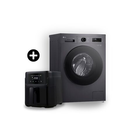 Combo Lavarropas LG Wm65mvfs6 Y Freidora De Aire Techgo 5l Gris Oscuro