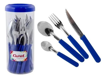 Juego De Cubiertos Clasicos Azul Tarro Transp. Carol 42024 - AZUL