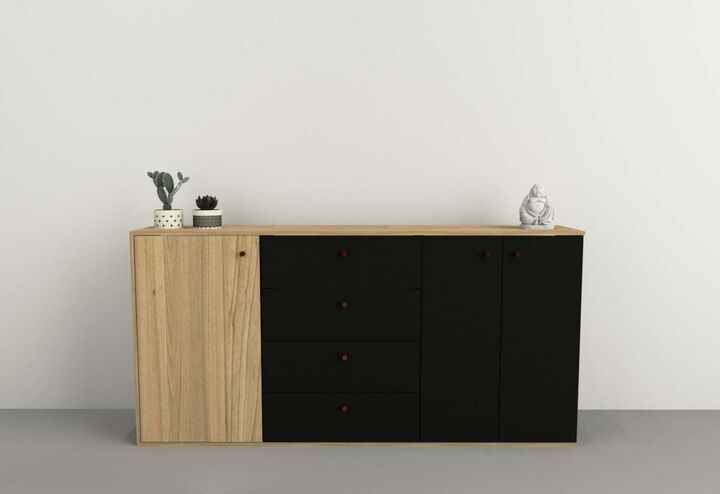 Bahiut 1,75m 3 Puertas|4 Cajones Olmo F.|negro M. Tables - Vista principal