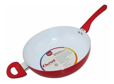 Wok Con Mango Y Tapa De Vidrio. D26 Cm Rojo Carol 47126 ROJ