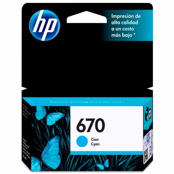 Cartucho de Tinta HP 670 CZ114AL CYAN original 3525 4615 - Vista principal
