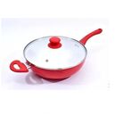Wok Con Mango Y Tapa De Vidrio. D26 Cm Rojo Carol 47126 ROJ - Miniatura 2