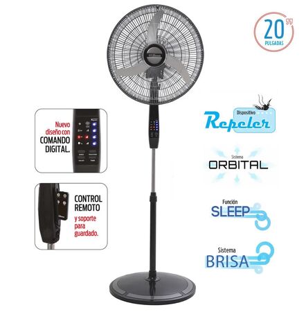 Ventilador Pie 20 - Parrilla CROMADA - COMANDO DIGITAL VPD20R