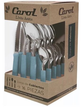 Juego De Cubiertos 16 Piezas Carol Areia Azulino 31116-ARA