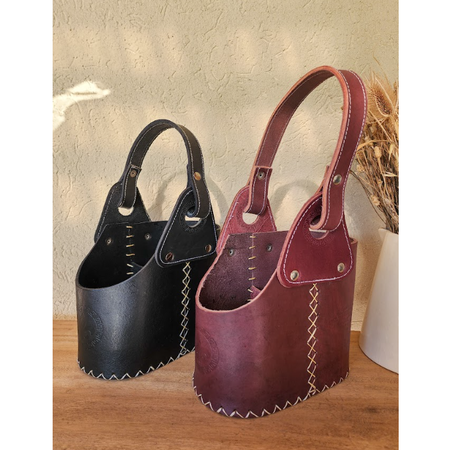 Canasta Oval Borravino Cuero