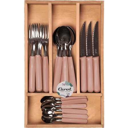 Juego De Cubiertos Carol 24 Piezas Rosa Cubiertero De Madera 51024