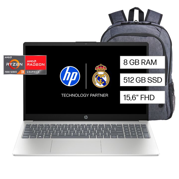 NOTEBOOK HP (15-FC0237LA) R3-7320U 8GB 512GB 15.6" FHD W11HSL (BM7K4LA#AC8) - Vista principal