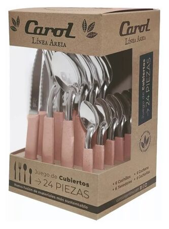 Juego De Cubiertos 24 Piezas Carol Areia Rosa 31124-ARR