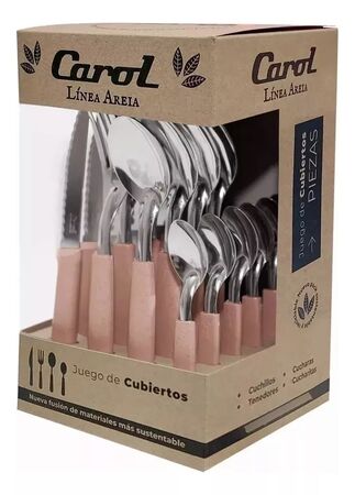 Juego De Cubiertos 16 Piezas Carol Areia Rosa 31116-ARR