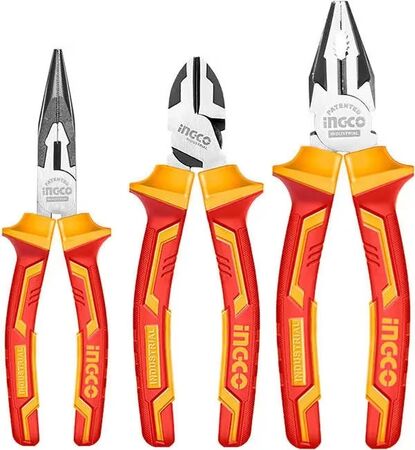 Set De Pinzas Y Alicate Aislados 3 Pcs Industrial Ingco HIKPS28318