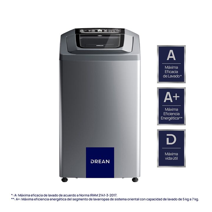 LAVARROPAS DREAN CARGA SUPERIOR 6,5 KG, 800 RPM, FUZZY LOGIC, TAPA VIDRIO, GRIS (CONCEPT NEO FUZZY 6 - Vista principal