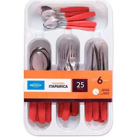 Juego De Cubiertos 24 Piezas con cubiertera Itaparica Brinox Rojo 6000756