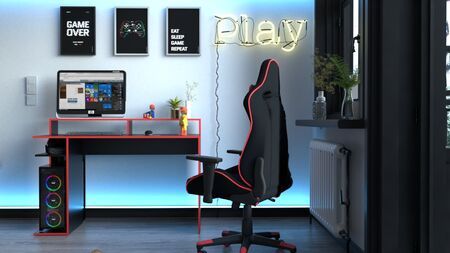 Escritorio Gamer 1,29m - Negro C Filo Azul Tables
