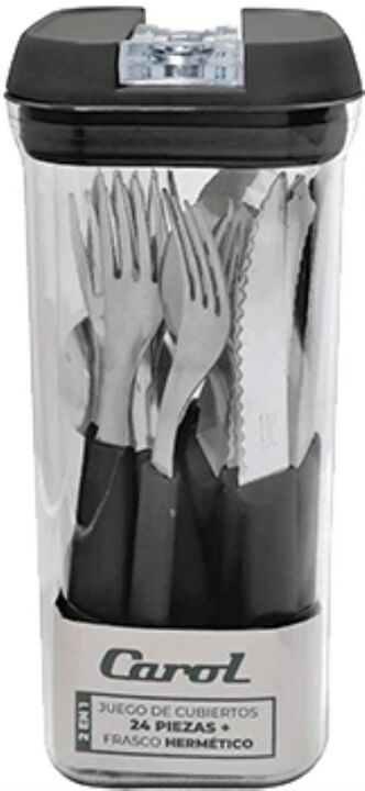 Juego De Cubiertos Carol 24 Piezas Negro En Frasco Hermetico 42224 - Vista principal