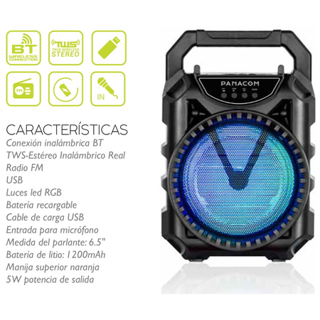 Parlante Portatil Panacom Sp-3053 5W Con Luces